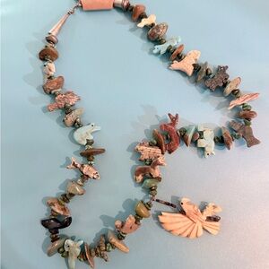 zuni native american fetish necklace with sterling clasp turquoise multi color